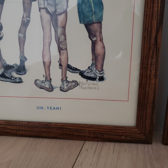 Norman Rockwell Framed Sports Art Prints Lot Oh Yeah & First Down 15x12 Vintage - Picture 4 of 7